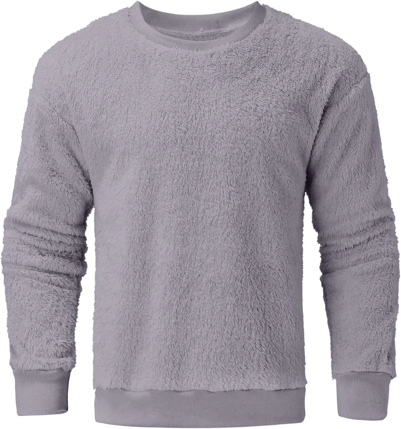 Crewneck Sweatshirt for Men Oversized Solid Color Sherpa Lined Fleece Shirts Long Sleeve Pullover Tops Trendy Clothes