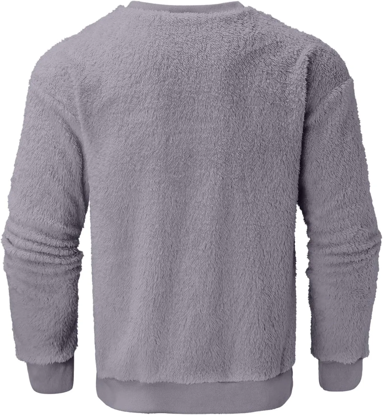 Crewneck Sweatshirt for Men Oversized Solid Color Sherpa Lined Fleece Shirts Long Sleeve Pullover Tops Trendy Clothes