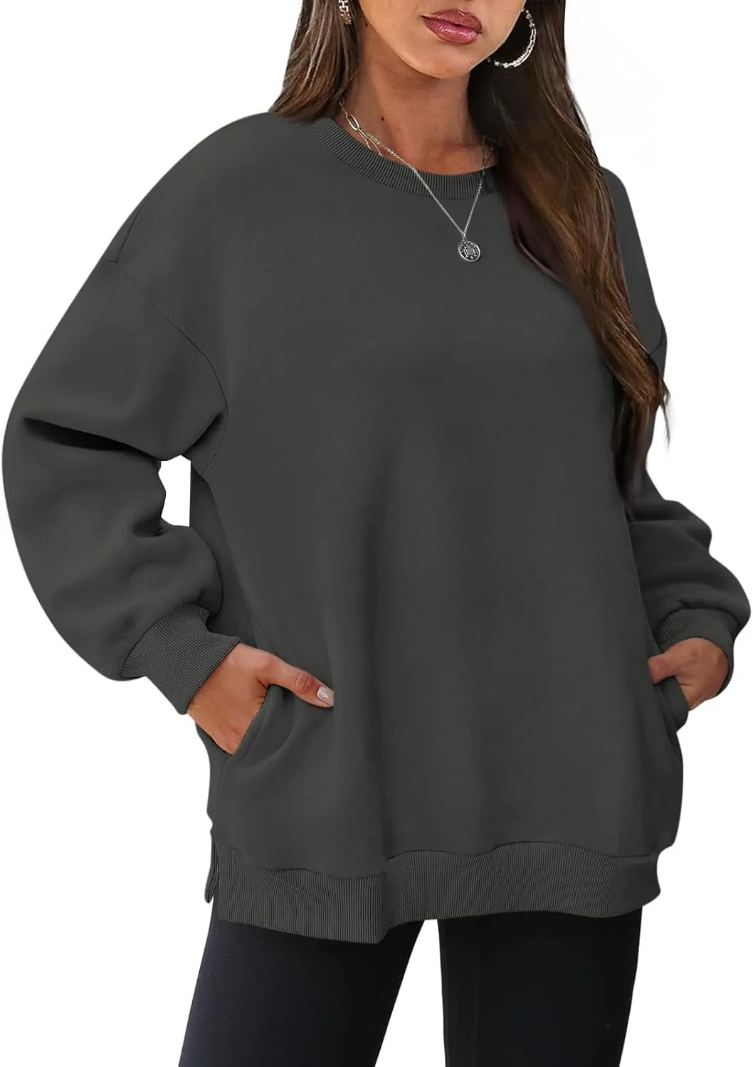 Crewneck Sweatshirts Women Fleece Sweatshirt No Hood Long Sleeve Shirt Hoodies Pullover Casual Loose Fitting Tops
