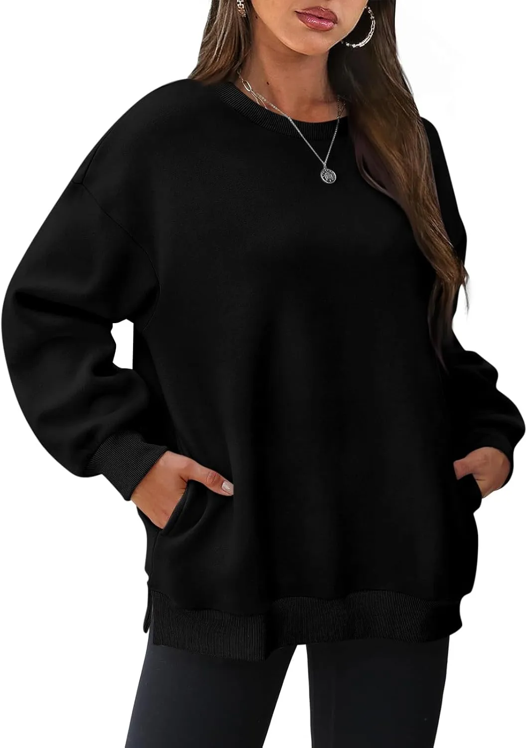 Crewneck Sweatshirts Women Fleece Sweatshirt No Hood Long Sleeve Shirt Hoodies Pullover Casual Loose Fitting Tops