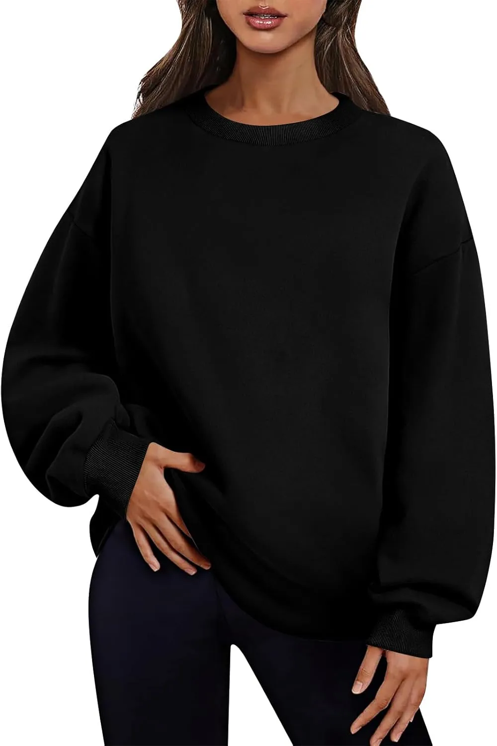 Crewneck Sweatshirts Women Fleece Sweatshirt No Hood Long Sleeve Shirt Hoodies Pullover Casual Loose Fitting Tops