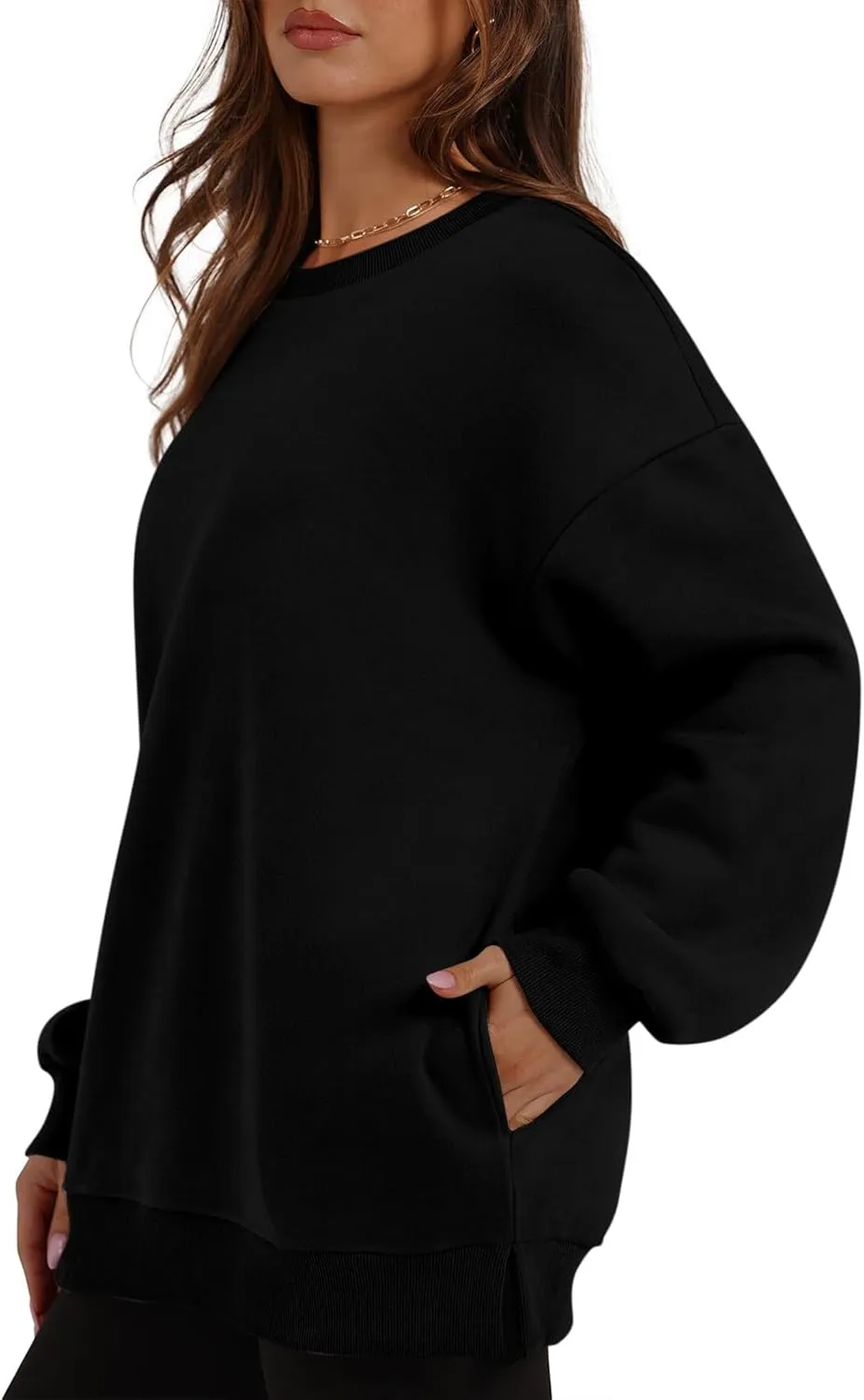 Crewneck Sweatshirts Women Fleece Sweatshirt No Hood Long Sleeve Shirt Hoodies Pullover Casual Loose Fitting Tops
