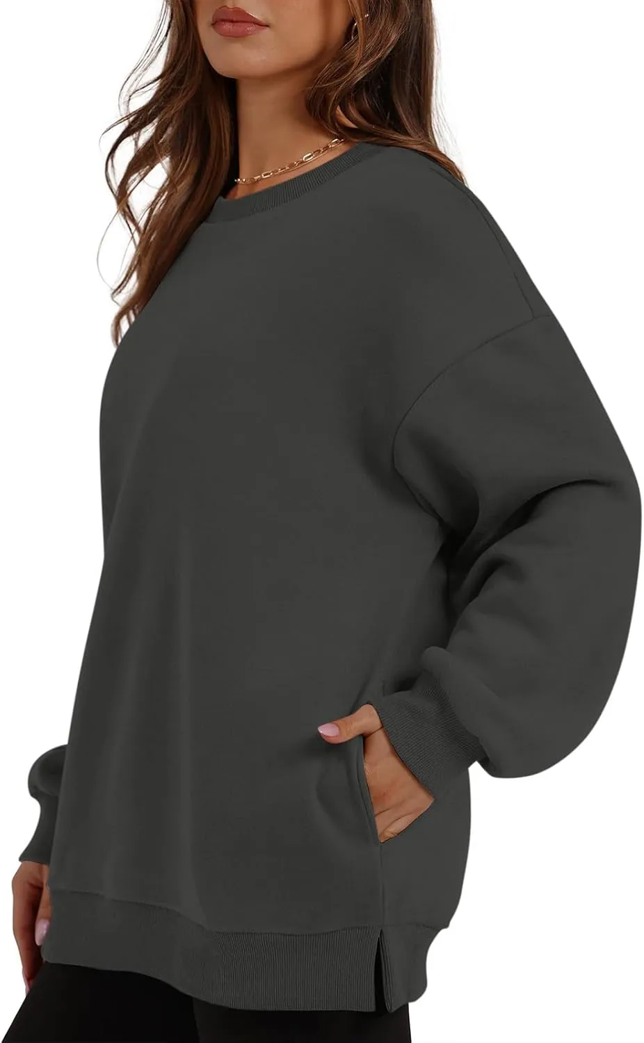 Crewneck Sweatshirts Women Fleece Sweatshirt No Hood Long Sleeve Shirt Hoodies Pullover Casual Loose Fitting Tops
