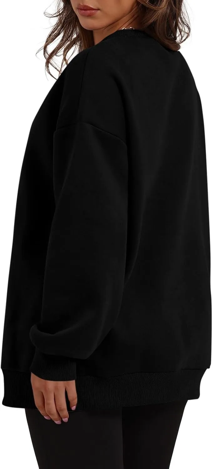 Crewneck Sweatshirts Women Fleece Sweatshirt No Hood Long Sleeve Shirt Hoodies Pullover Casual Loose Fitting Tops