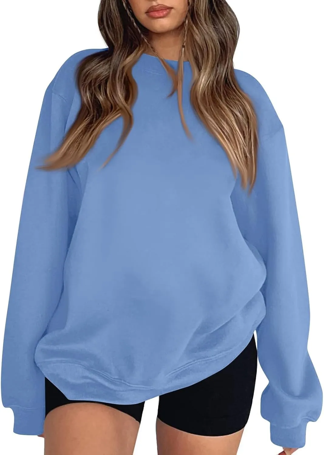 Crewneck Sweatshirts Women Oversized Preppy Sweatshirt Cute Loose Fit Fleece Pullover Comfort Plain Hoodies