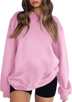 Crewneck Sweatshirts Women Oversized Preppy Sweatshirt Cute Loose Fit Fleece Pullover Comfort Plain Hoodies