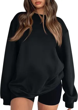Crewneck Sweatshirts Women Oversized Preppy Sweatshirt Cute Loose Fit Fleece Pullover Comfort Plain Hoodies