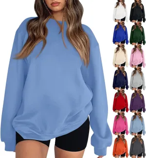 Crewneck Sweatshirts Women Oversized Preppy Sweatshirt Cute Loose Fit Fleece Pullover Comfort Plain Hoodies