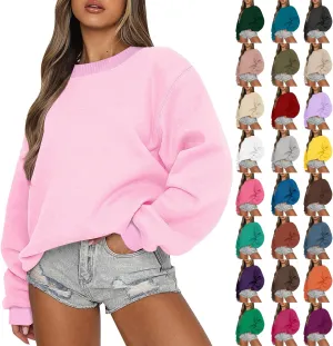 Crewneck Sweatshirts Women Soft Plain Oversized Sweatshirt Comfy Drop Shoulder Cute Hoodie Fleece Pullover Sweater