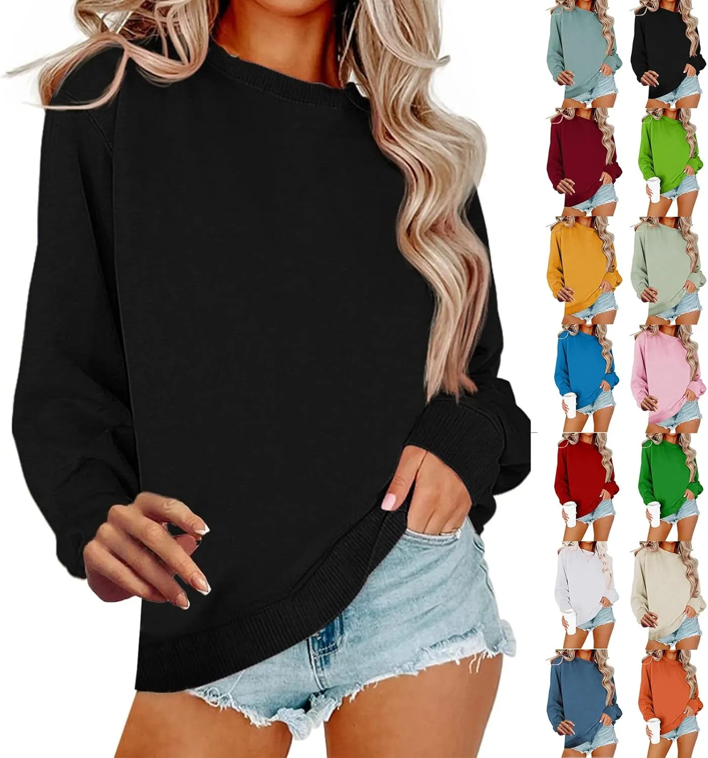 Crewneck Sweatshirts Women Trendy Casual Long Sleeve Tops Cute Teen Girls Crew Neck Sweatshirt Sweaters 2024