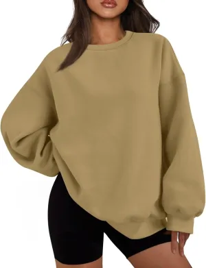 Crewneck Sweatshirts Women Trendy Drop Shoulder Cute Oversized Sweatshirt Comfy Long Sleeve Fleece Pullover Sweater