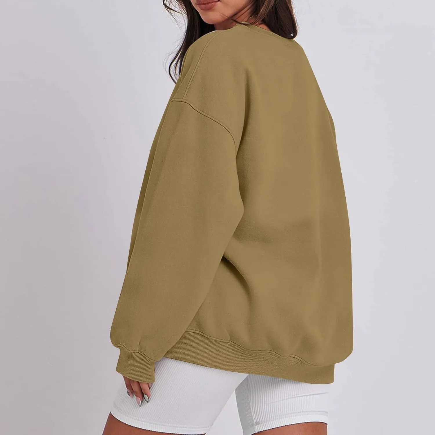 Crewneck Sweatshirts Women Trendy Drop Shoulder Cute Oversized Sweatshirt Comfy Long Sleeve Fleece Pullover Sweater