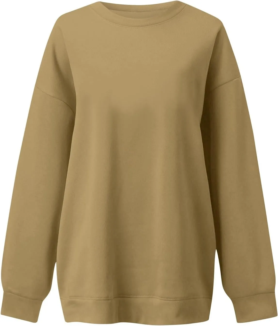 Crewneck Sweatshirts Women Trendy Drop Shoulder Cute Oversized Sweatshirt Comfy Long Sleeve Fleece Pullover Sweater