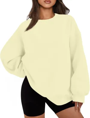 Crewneck Sweatshirts Women Trendy Drop Shoulder Cute Oversized Sweatshirt Comfy Long Sleeve Fleece Pullover Sweater