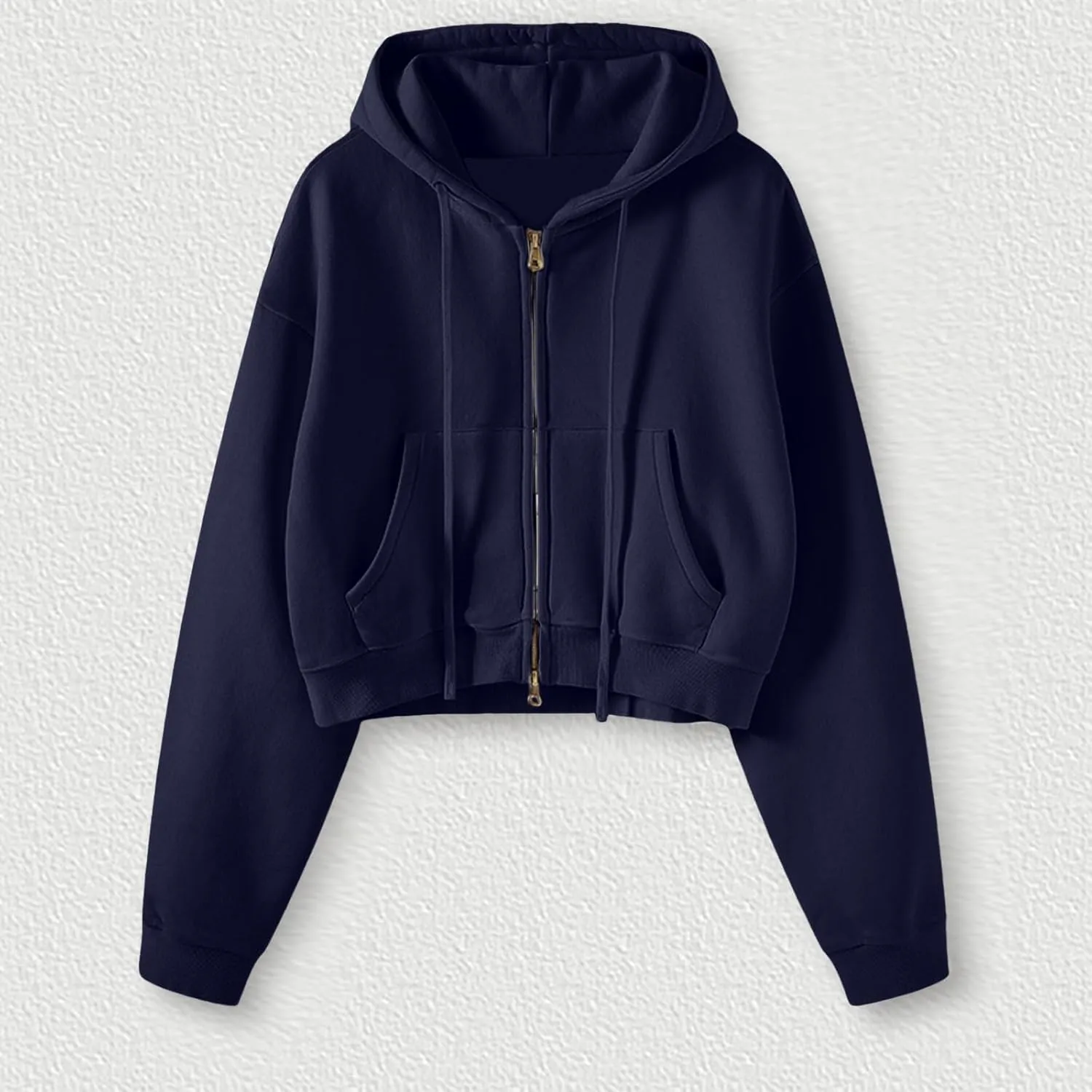 Cropped Zip Hoodie for Women Oversized Drawstring Jacket 2024 Fall Fashion Teens Long Sleeve Sweatshirt with Pocket