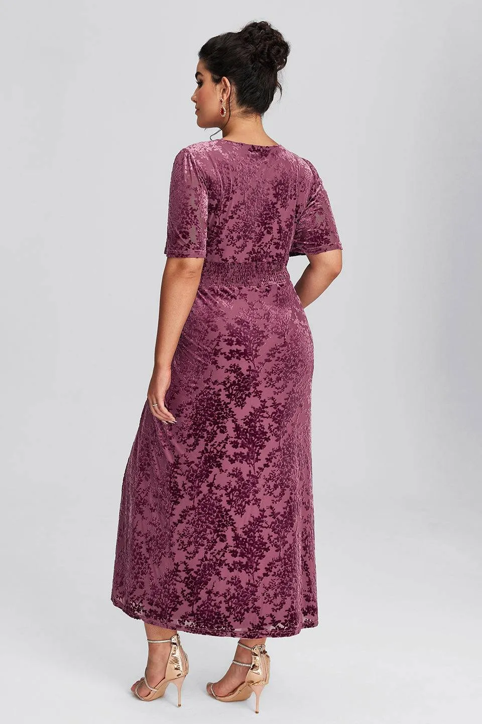 Curveins Plus Size Mauve Velvet Floral Maxi Dress