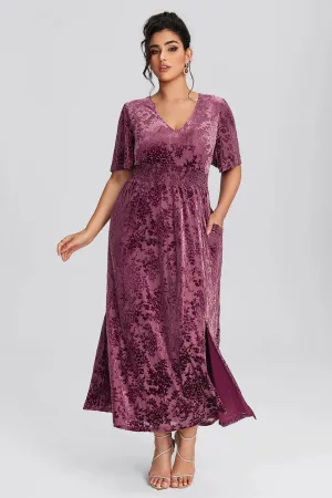 Curveins Plus Size Mauve Velvet Floral Maxi Dress
