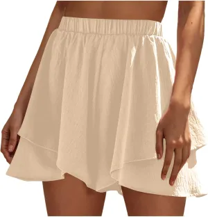 DDAPJ pyju Womens Summer Casual Shorts Double Ruffle Golf Skirts Elastic High Waist Wide Leg Flowy Shorts Beach Skorts
