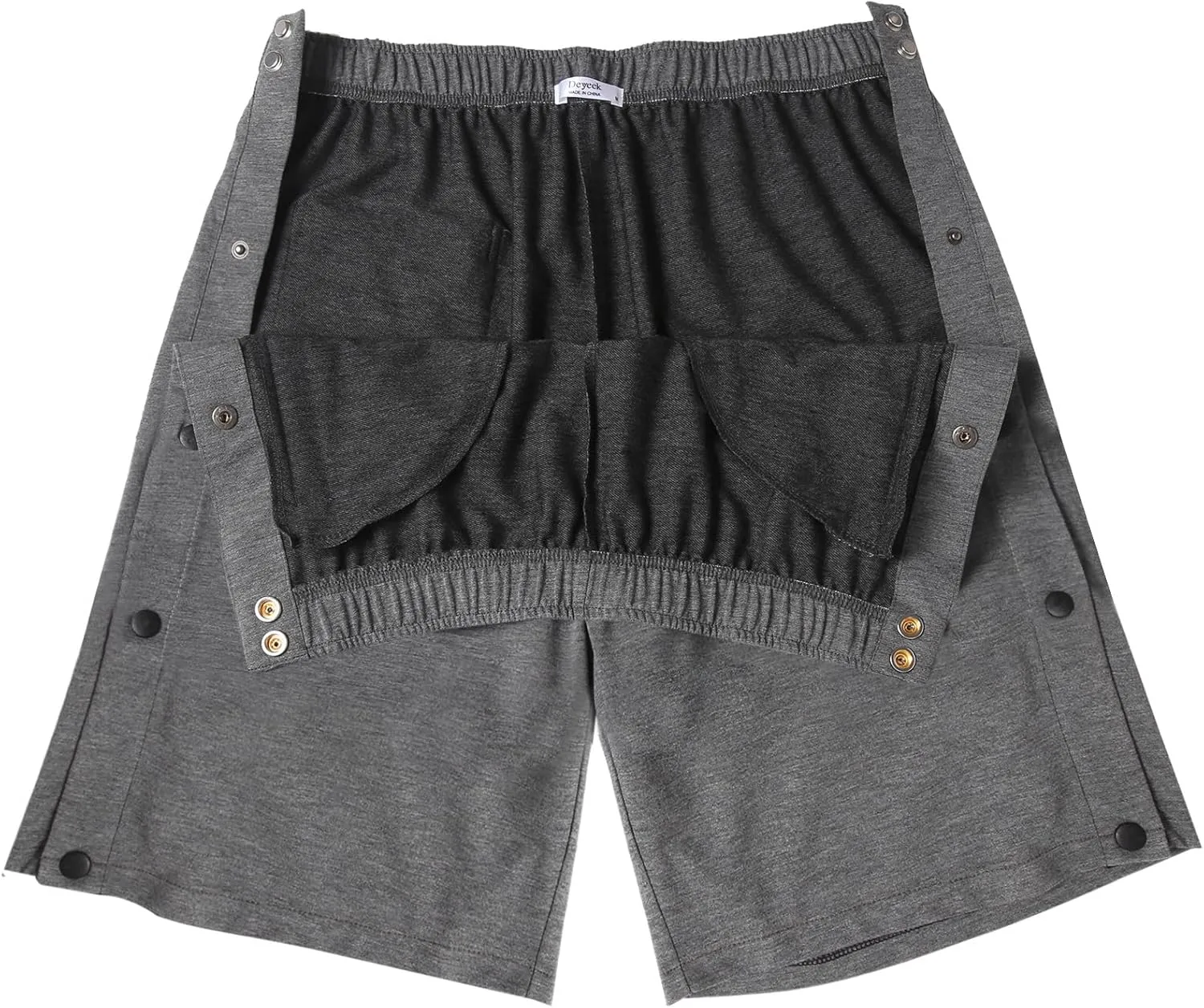 Deyeek Mens Tear Away Shorts Post Surgery Recovery Side Snap Shorts Color Block Cotton Break Away Pants with Pockets