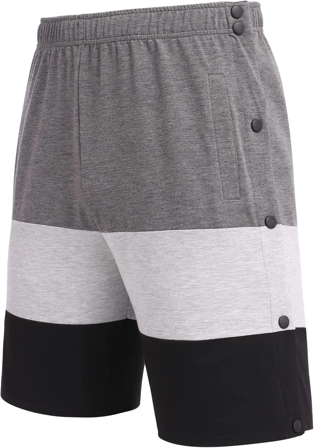 Deyeek Mens Tear Away Shorts Post Surgery Recovery Side Snap Shorts Color Block Cotton Break Away Pants with Pockets