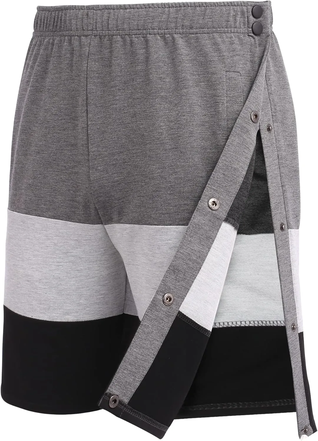 Deyeek Mens Tear Away Shorts Post Surgery Recovery Side Snap Shorts Color Block Cotton Break Away Pants with Pockets