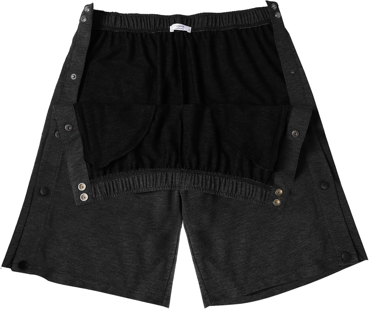 Deyeek Mens Tear Away Shorts Post Surgery Recovery Side Snap Shorts Color Block Cotton Break Away Pants with Pockets