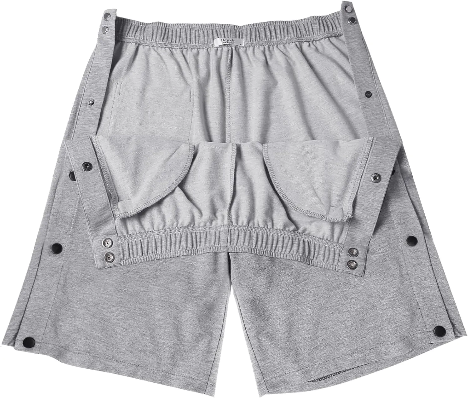 Deyeek Mens Tear Away Shorts Post Surgery Recovery Side Snap Shorts Color Block Cotton Break Away Pants with Pockets