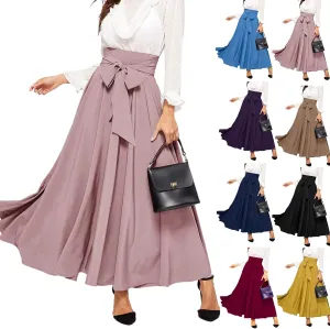 Dressy Skirts for Women Flowy Ruffle Swing High Waisted Bow Front Pleated Maxi Skirts Fall Business Work Suit Dresses