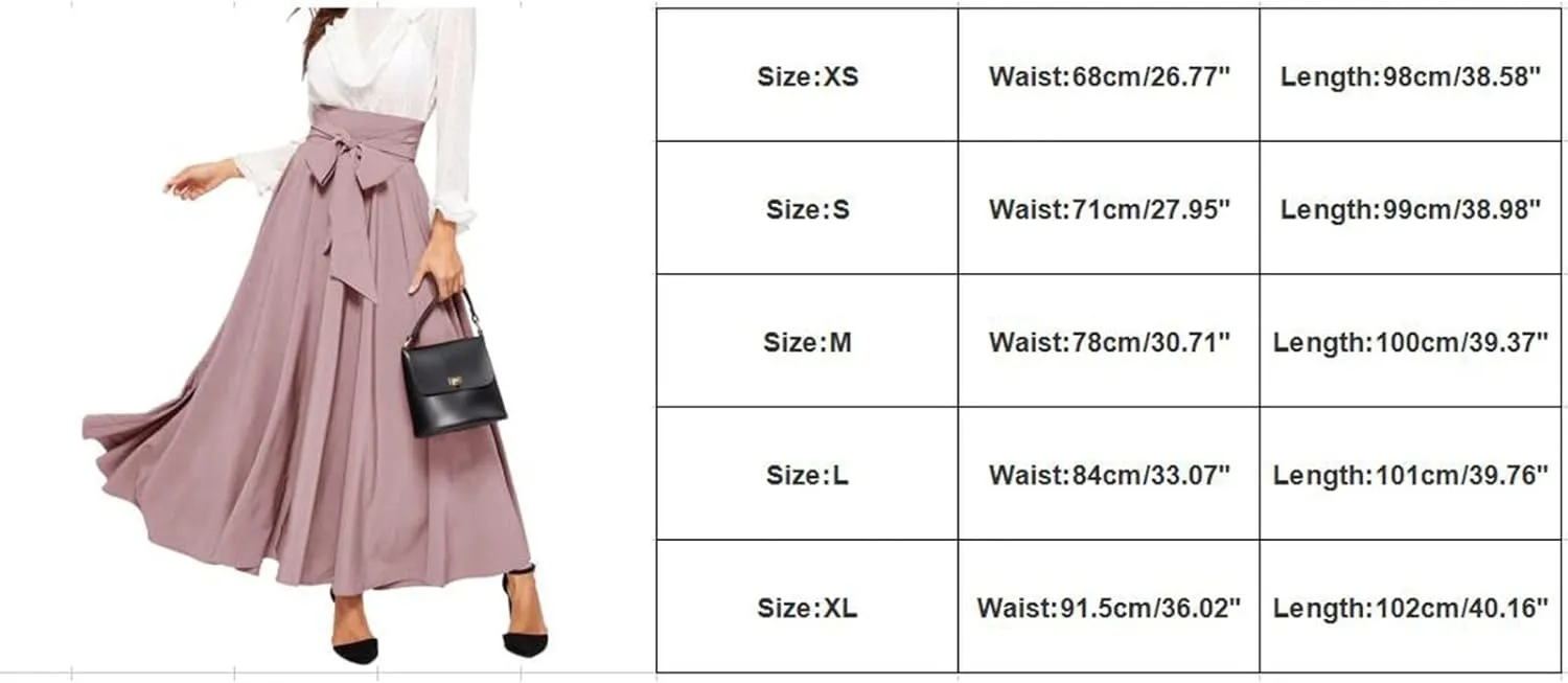 Dressy Skirts for Women Flowy Ruffle Swing High Waisted Bow Front Pleated Maxi Skirts Fall Business Work Suit Dresses