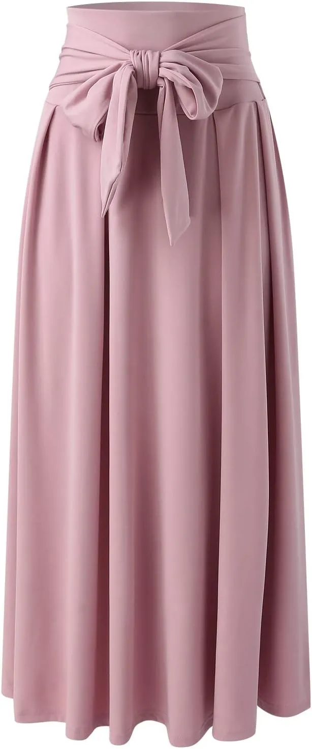 Dressy Skirts for Women Flowy Ruffle Swing High Waisted Bow Front Pleated Maxi Skirts Fall Business Work Suit Dresses