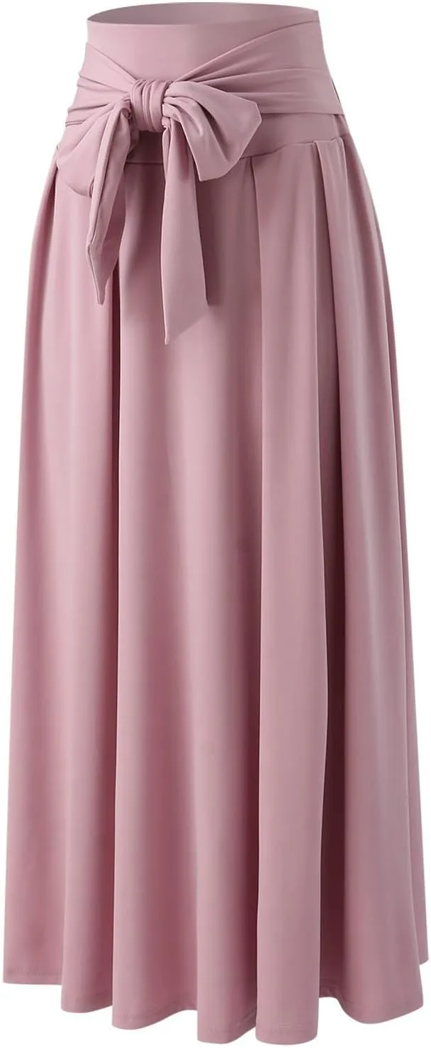 Dressy Skirts for Women Flowy Ruffle Swing High Waisted Bow Front Pleated Maxi Skirts Fall Business Work Suit Dresses