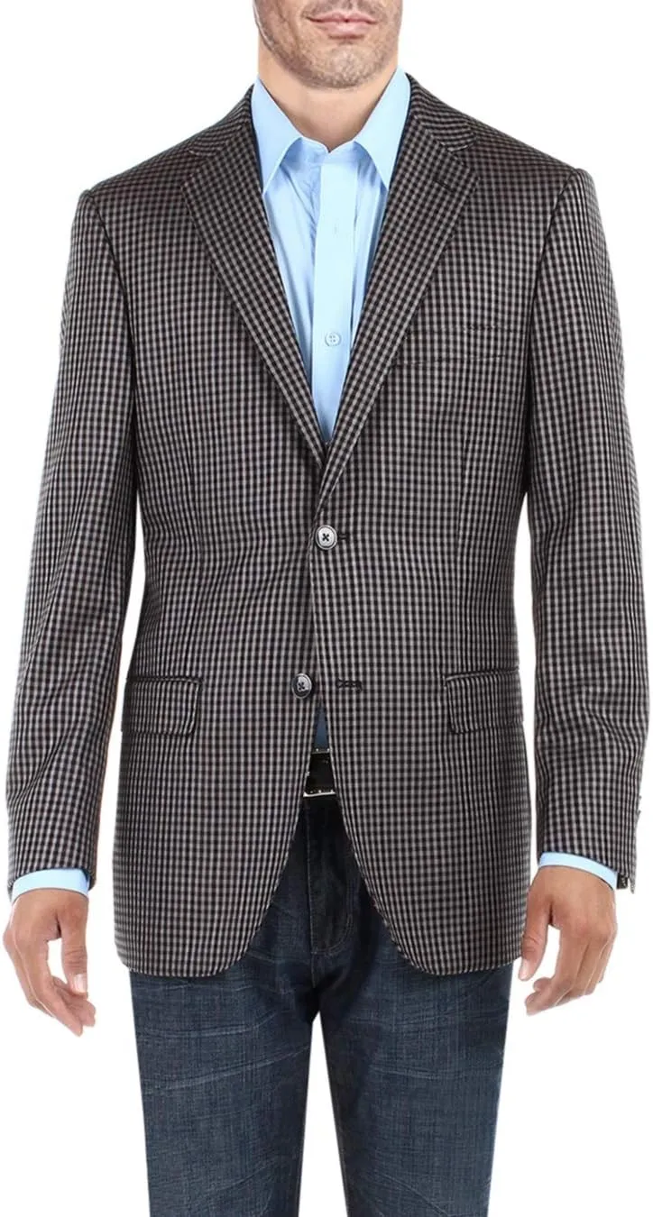 DTI BB Signature Men's 2 Button Micro Check Suit Jacket Modern Fit Blazer Coat