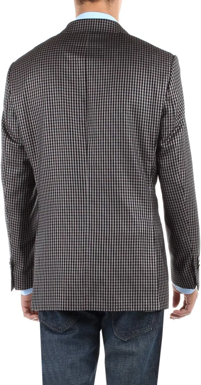 DTI BB Signature Men's 2 Button Micro Check Suit Jacket Modern Fit Blazer Coat