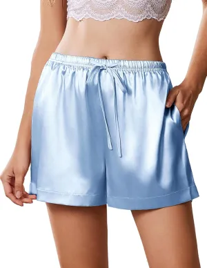 Ekouaer Womens Silk Satin Pajama Short Casual Sleep Shorts Summer Lounge Sleep Pj Short with Pockets Soft Lounge Shorts