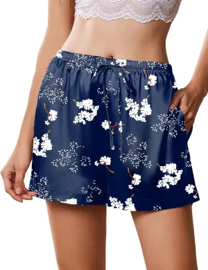 Ekouaer Womens Silk Satin Pajama Short Casual Sleep Shorts Summer Lounge Sleep Pj Short with Pockets Soft Lounge Shorts