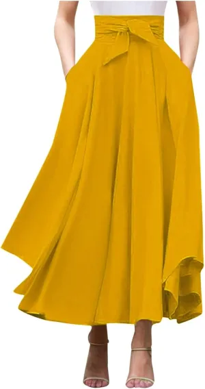 Elegant High Waist Skirt for Women Casual Bohemian Maxi Skirt with Pockets Asymmetrical Hem Womens Denim Skirts
