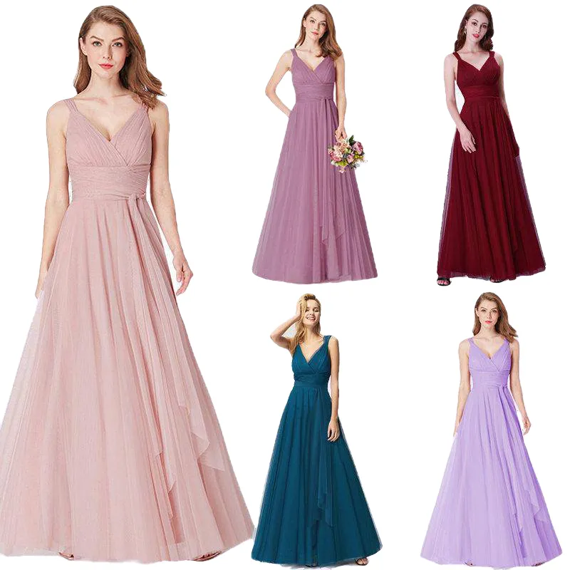 Elegant V-Neck Sleeveless A-Line Tulle Teal Prom Dresses