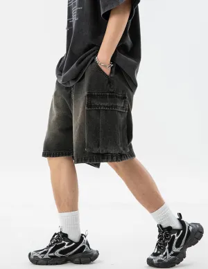 EMMIOL Baggy Jean Shorts Men, y2k Jorts Cargo Ripped Elastic Waisted, Mens Denim Shorts Loose fit Vintage Streetwear Summer