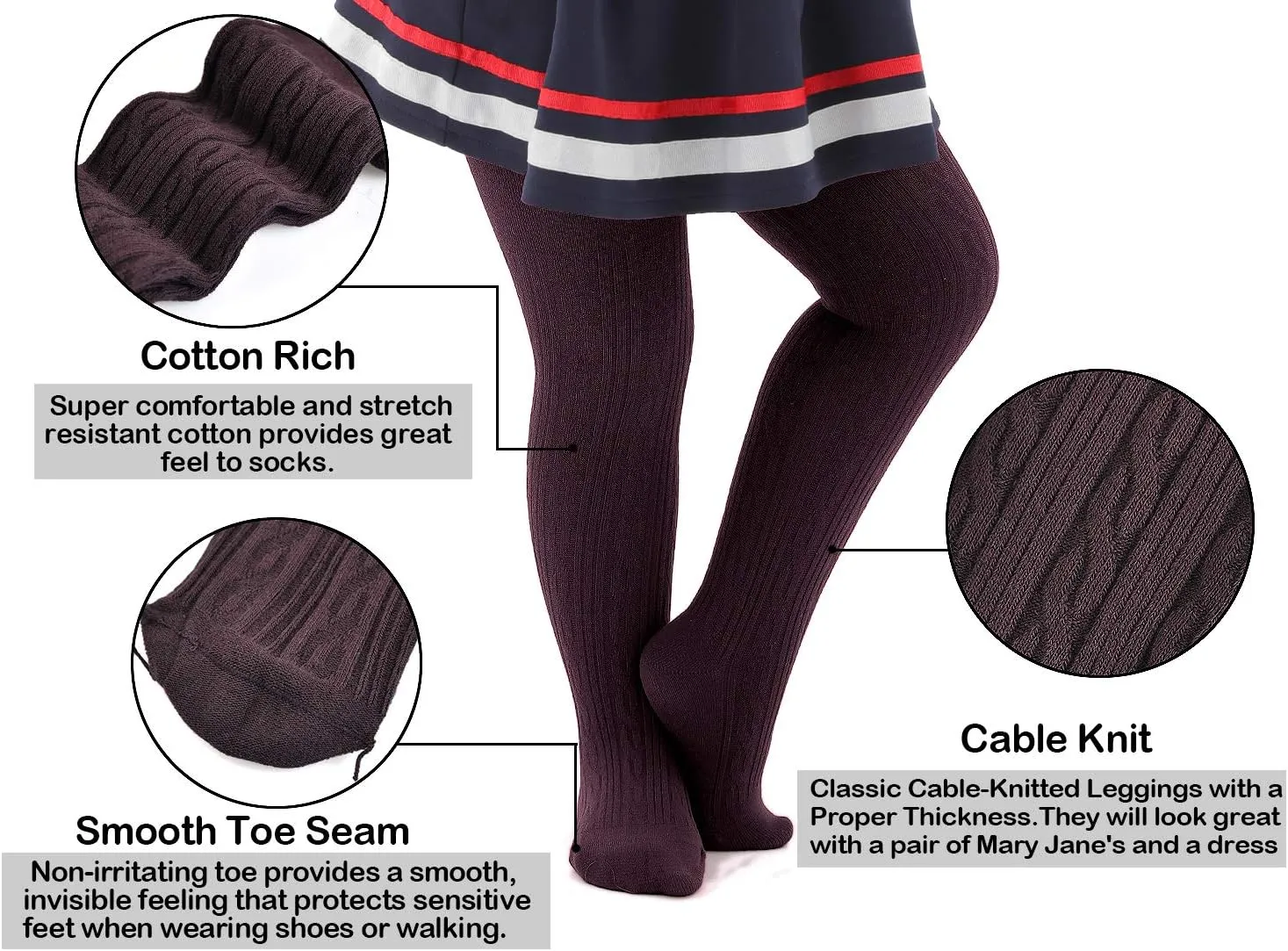 EPEIUS Baby Girl Tights Thick Cable Knit Leggings Stockings Cotton Pantyhose for Newborn Infant Toddler 3/4/5/6 Pack