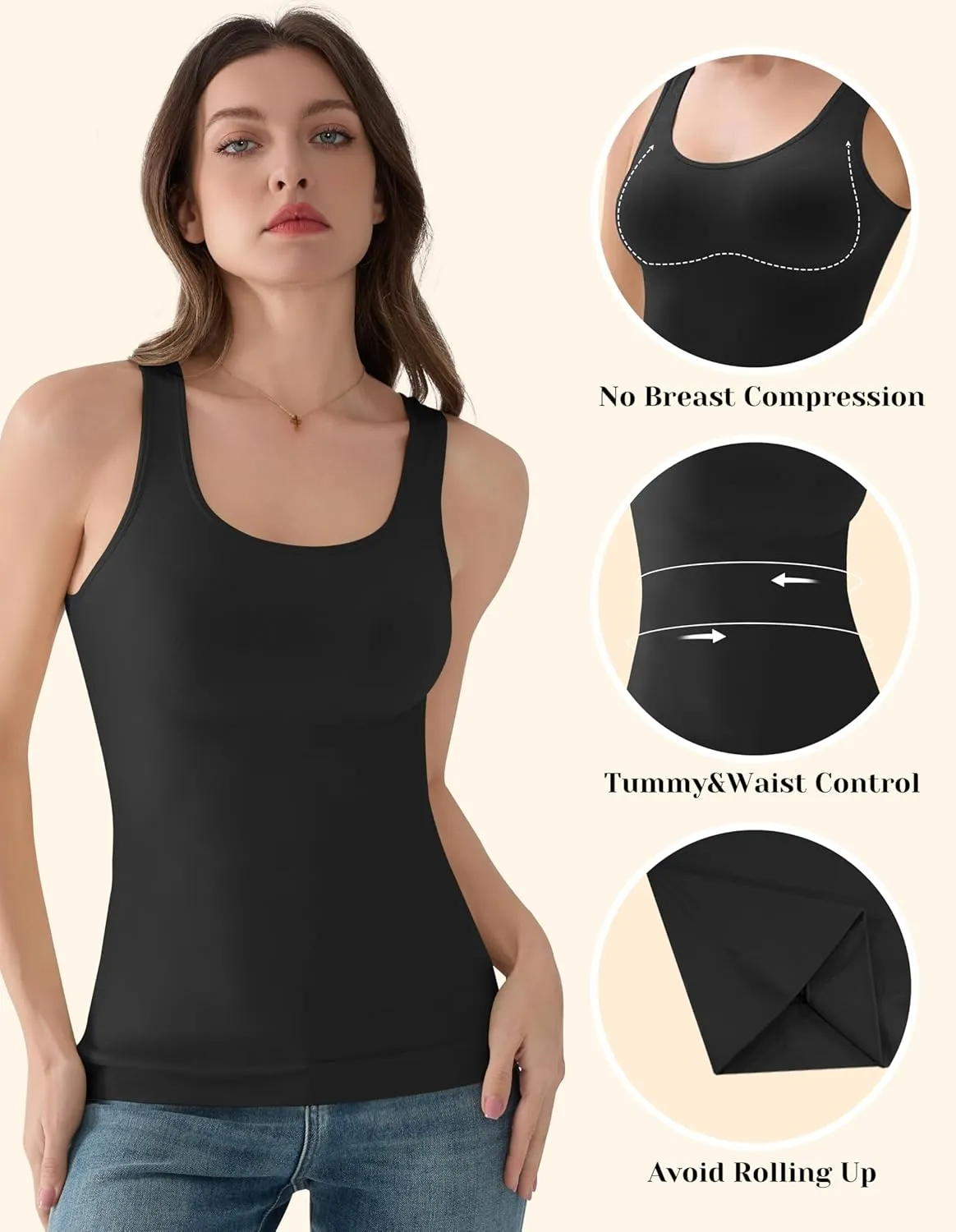EUYZOU Women's Tummy Control Shapewear Tank Tops - Seamless Body Shaper Compression Top