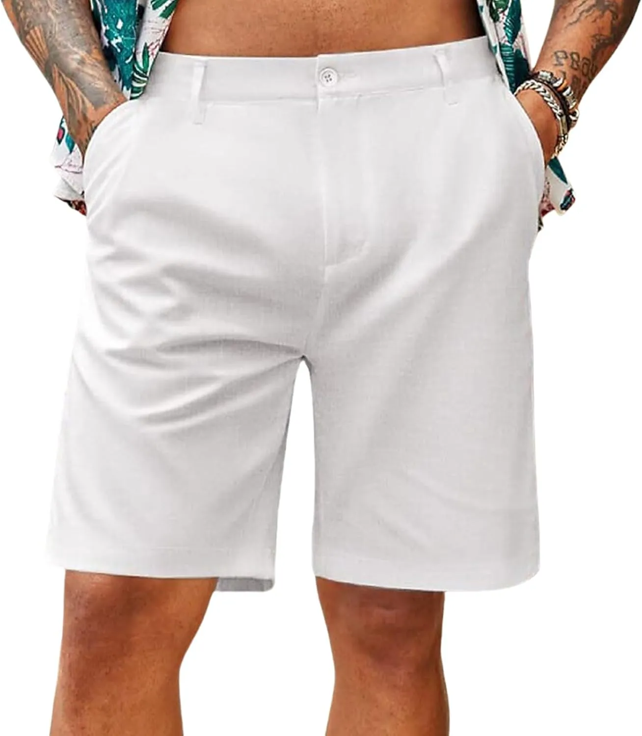 evzosrz Mens Stretch Flat Front Chino Shorts Casual Slim-Fit Breathable Short Pants Fashion Straight Solid Color Golf Shorts