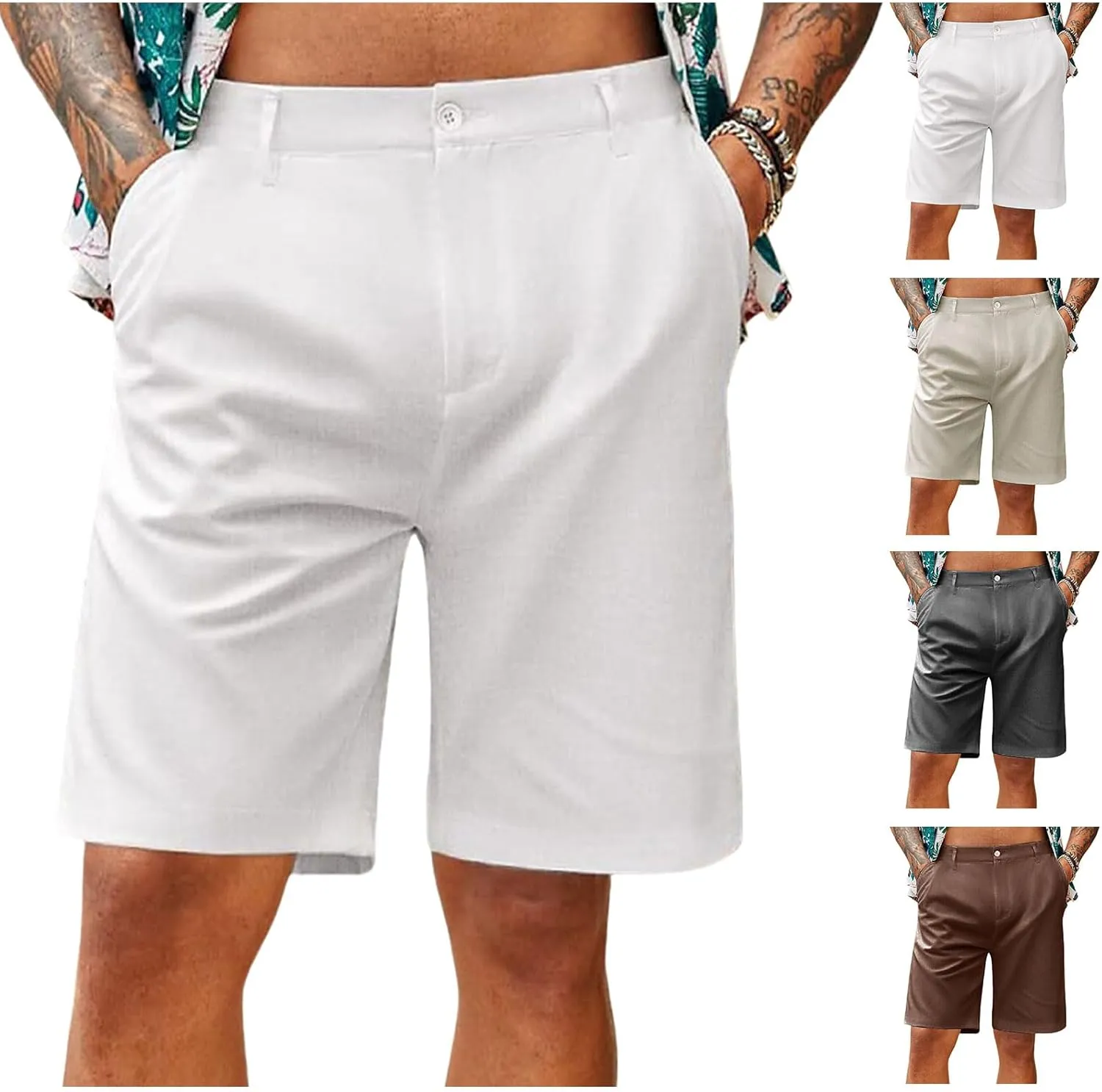 evzosrz Mens Stretch Flat Front Chino Shorts Casual Slim-Fit Breathable Short Pants Fashion Straight Solid Color Golf Shorts