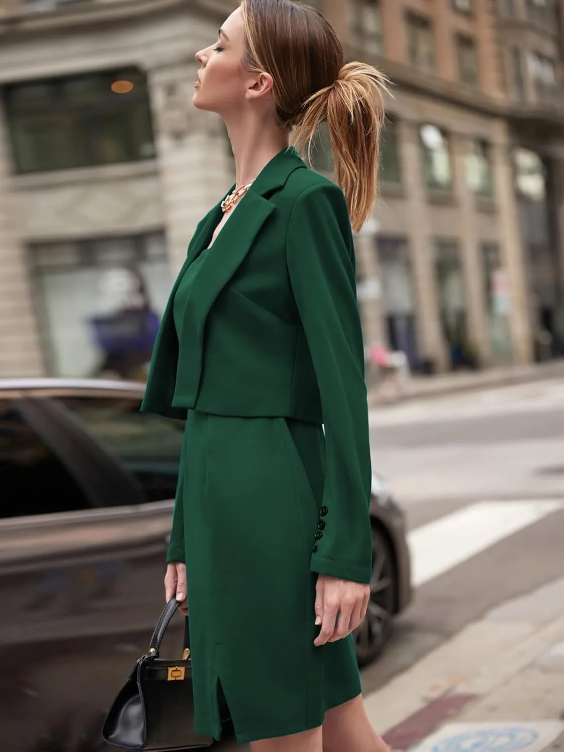 EXLURA Women's Professional Business Lightweight Blazer Dress Suit Sets 2 Piece Work Office Fashion Outfits
