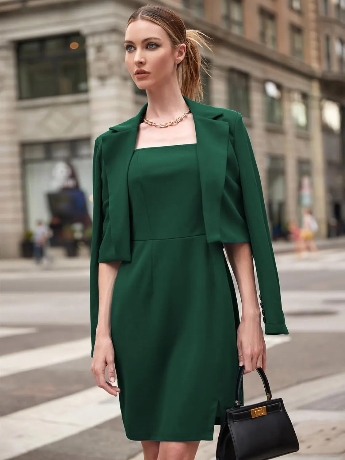 EXLURA Women's Professional Business Lightweight Blazer Dress Suit Sets 2 Piece Work Office Fashion Outfits