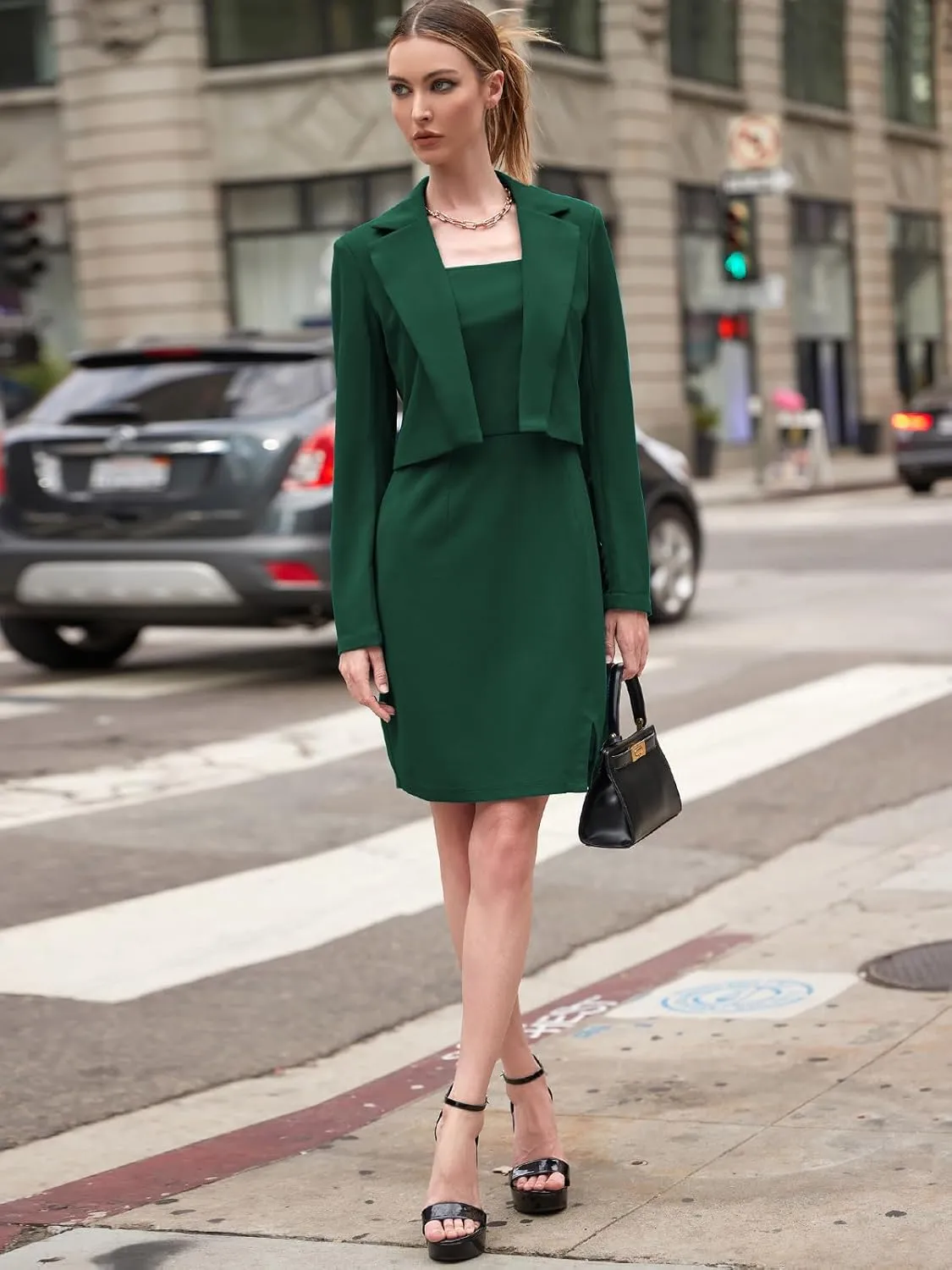 EXLURA Women's Professional Business Lightweight Blazer Dress Suit Sets 2 Piece Work Office Fashion Outfits