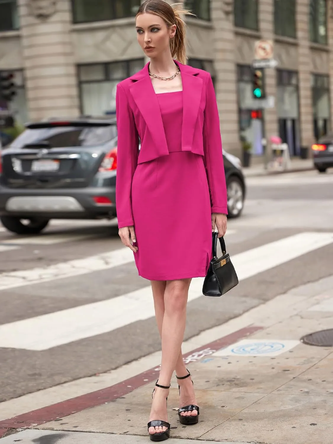 EXLURA Women's Professional Business Lightweight Blazer Dress Suit Sets 2 Piece Work Office Fashion Outfits