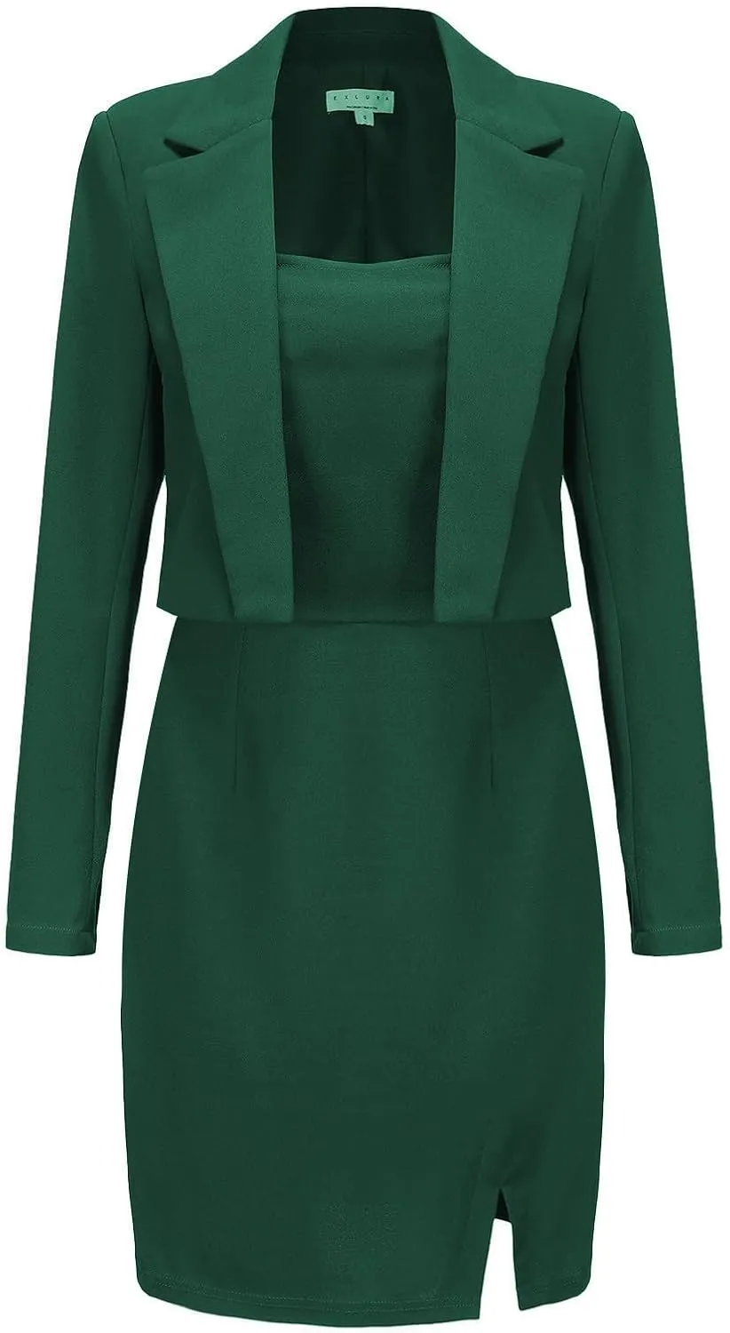 EXLURA Women's Professional Business Lightweight Blazer Dress Suit Sets 2 Piece Work Office Fashion Outfits