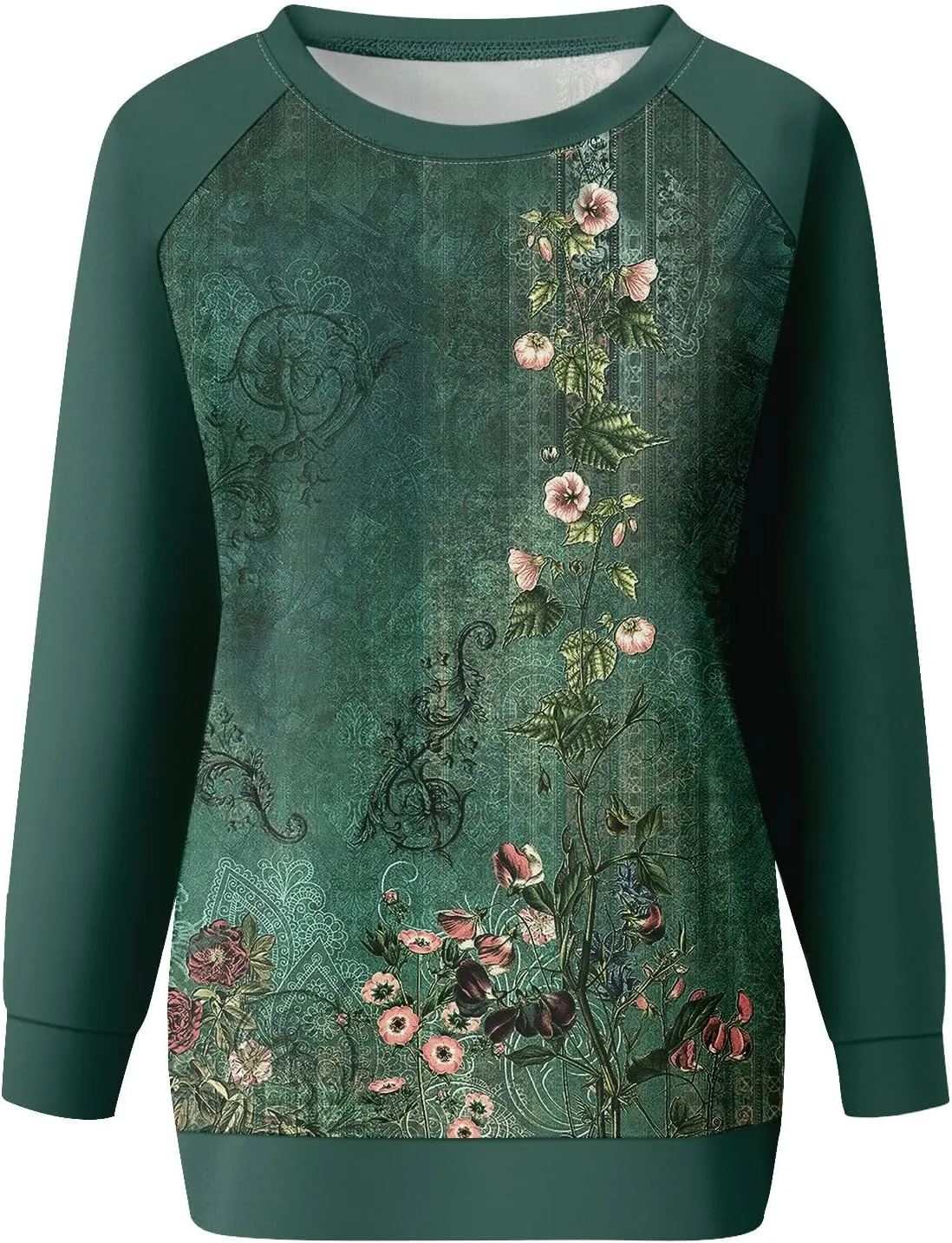 Fall Womens Clothes 2024 Floral Print Crewneck Cute Sweatshirt Long Sleeve Oversized Basics Clothes Clothing