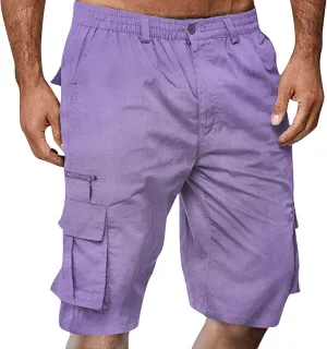 Finelylove Cargo Shorts for Men Relaxed Stretch Waist Outdoor Work Shorts Casual Summer Hiking Tactical Pants with Zip Pocket