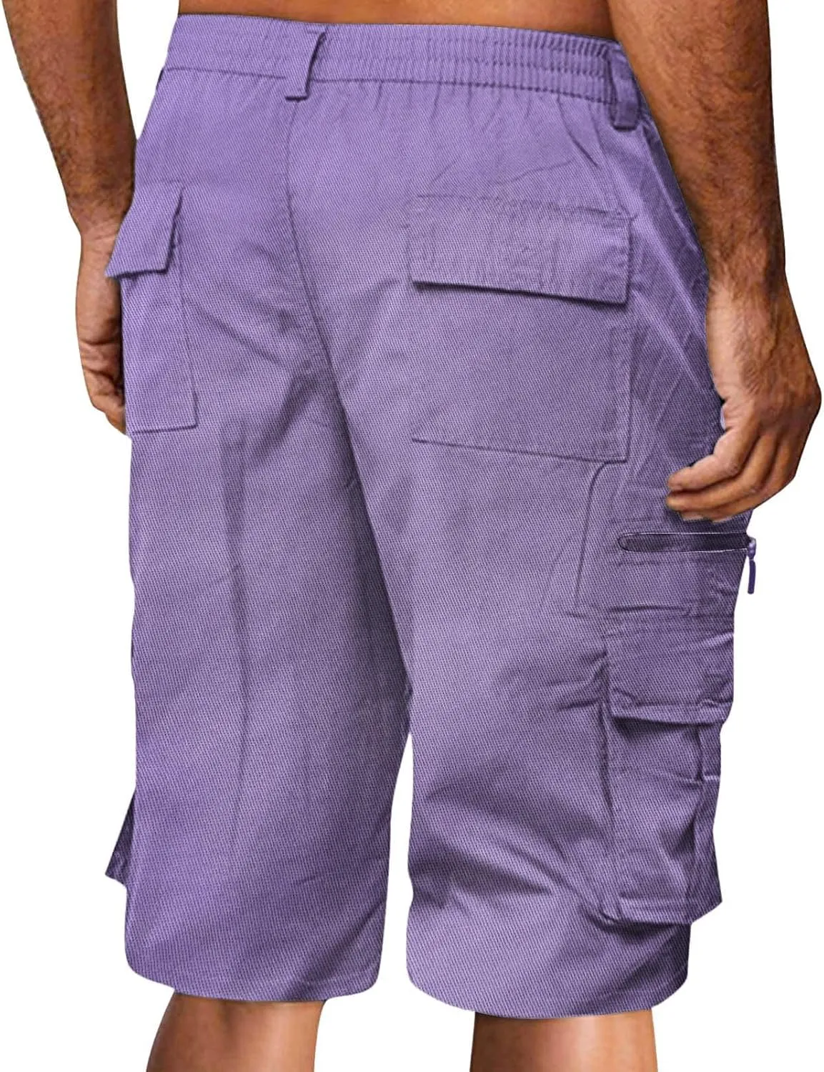 Finelylove Cargo Shorts for Men Relaxed Stretch Waist Outdoor Work Shorts Casual Summer Hiking Tactical Pants with Zip Pocket